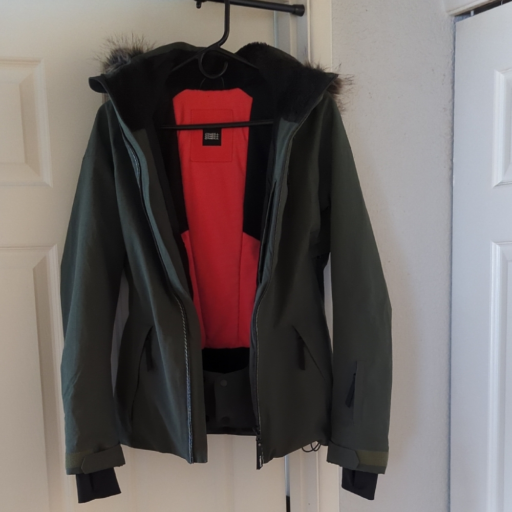 O'Neill Olive Green Ski Jacket with Fur Hood